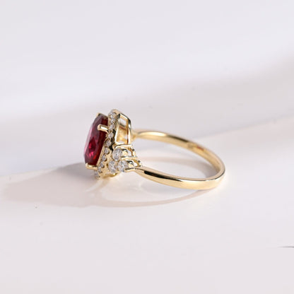 SquareJewelry oval cut lab grown ruby engagement ring Solid Gold Halo Oval Lab Grown Ruby Engagement Ring