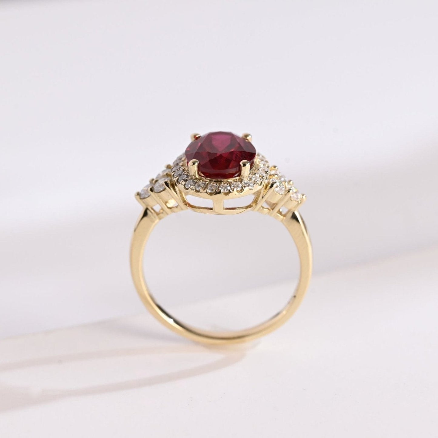 SquareJewelry oval cut lab grown ruby engagement ring Solid Gold Halo Oval Lab Grown Ruby Engagement Ring