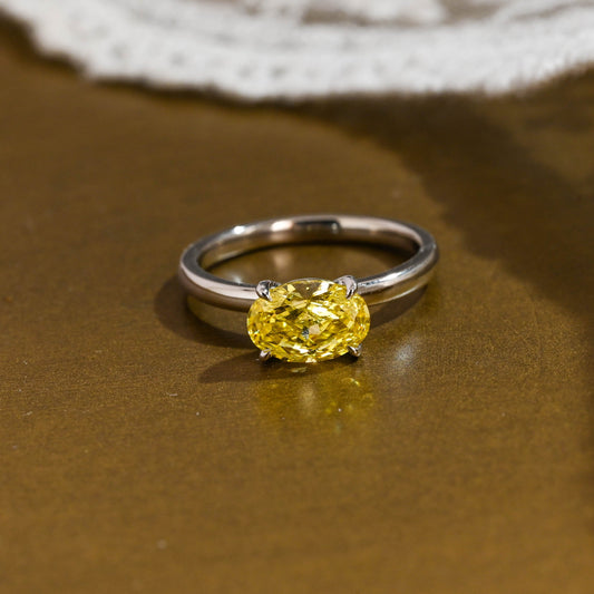 SquareJewelry oval cut lab grown sapphire engagement ring Solid Gold Solitaire Oval Cut Yellow Sapphire Engagement Ring
