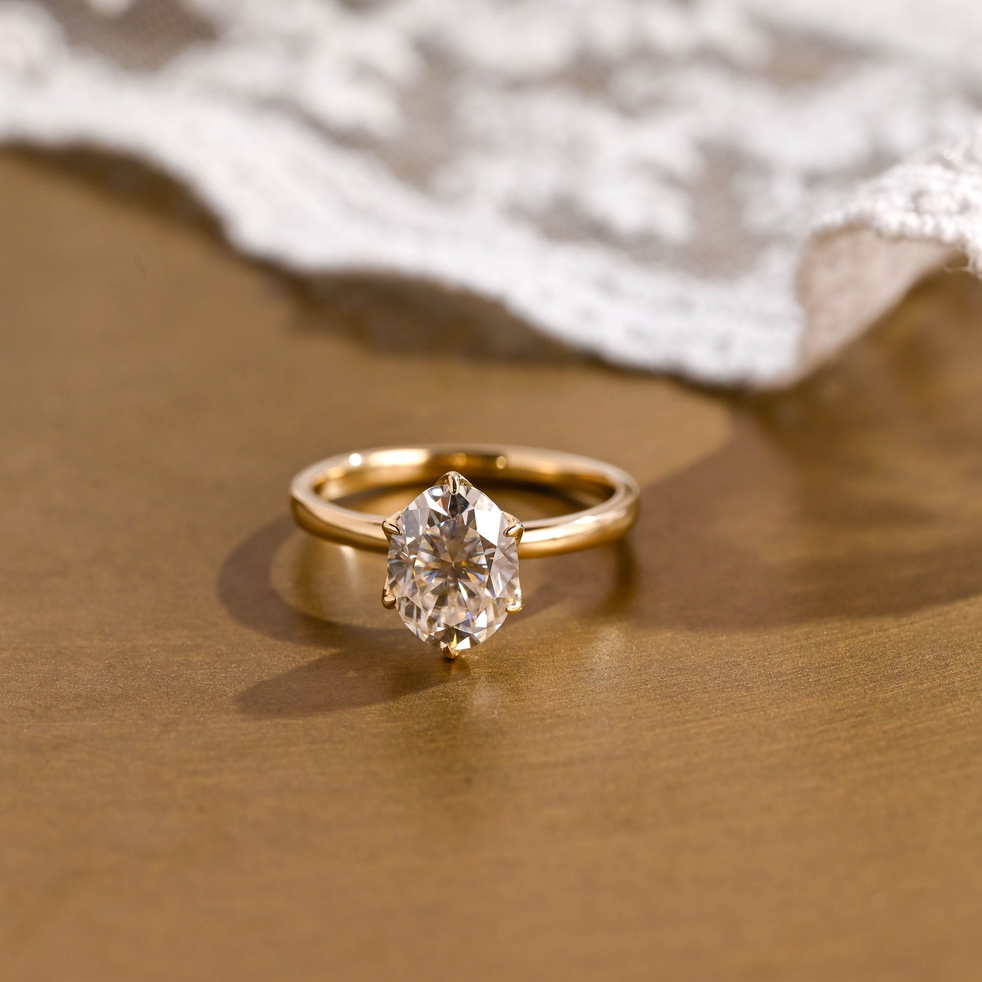 SquareJewelry oval cut moissanite engagement ring Solid Gold Oval Cut Moissanite Engagement Ring