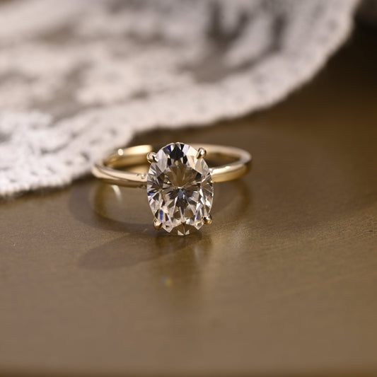 SquareJewelry oval cut moissanite engagement ring Solid Gold Oval Cut Moissanite Engagement Ring