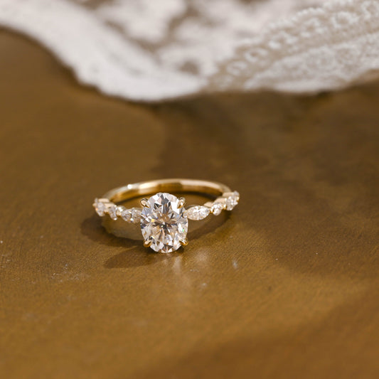 SquareJewelry oval cut moissanite engagement ring Solid Gold Oval Cut Moissanite Engagement Ring
