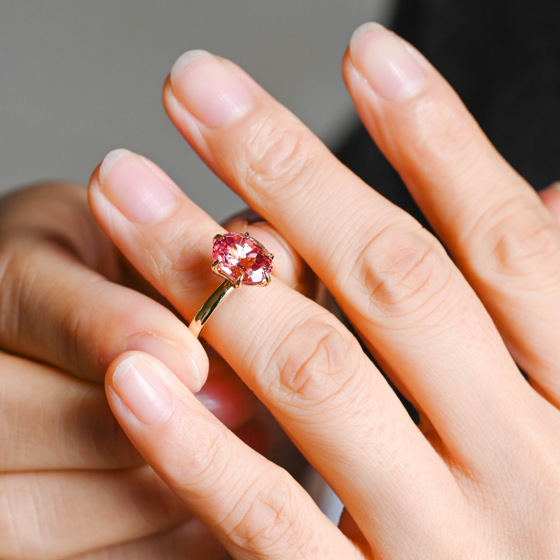 SquareJewelry oval cut moissanite engagement ring Solid Gold Oval Cut Pink Sapphire Engagement Ring