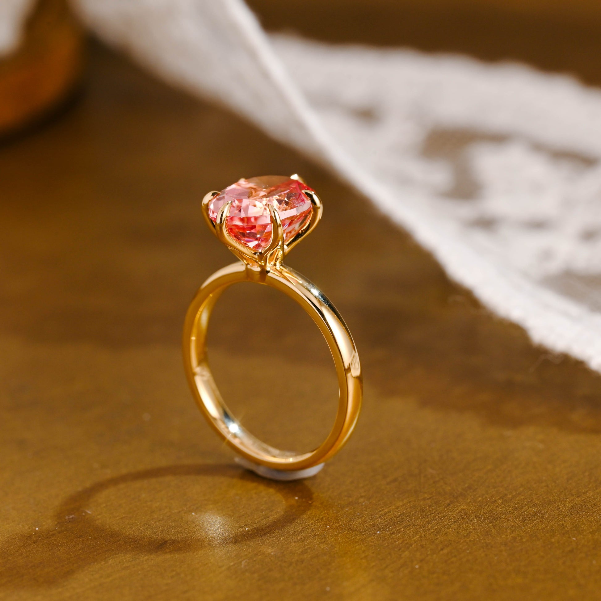 SquareJewelry oval cut moissanite engagement ring Solid Gold Oval Cut Pink Sapphire Engagement Ring