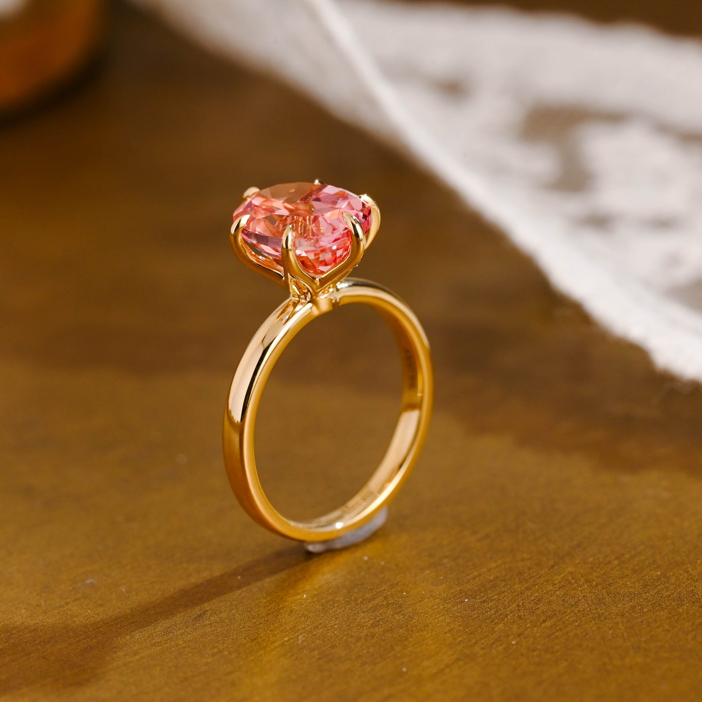 SquareJewelry oval cut moissanite engagement ring Solid Gold Oval Cut Pink Sapphire Engagement Ring