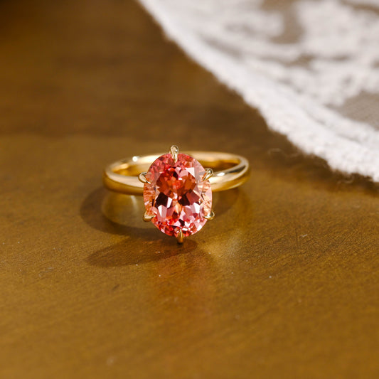SquareJewelry oval cut moissanite engagement ring Solid Gold Oval Cut Pink Sapphire Engagement Ring