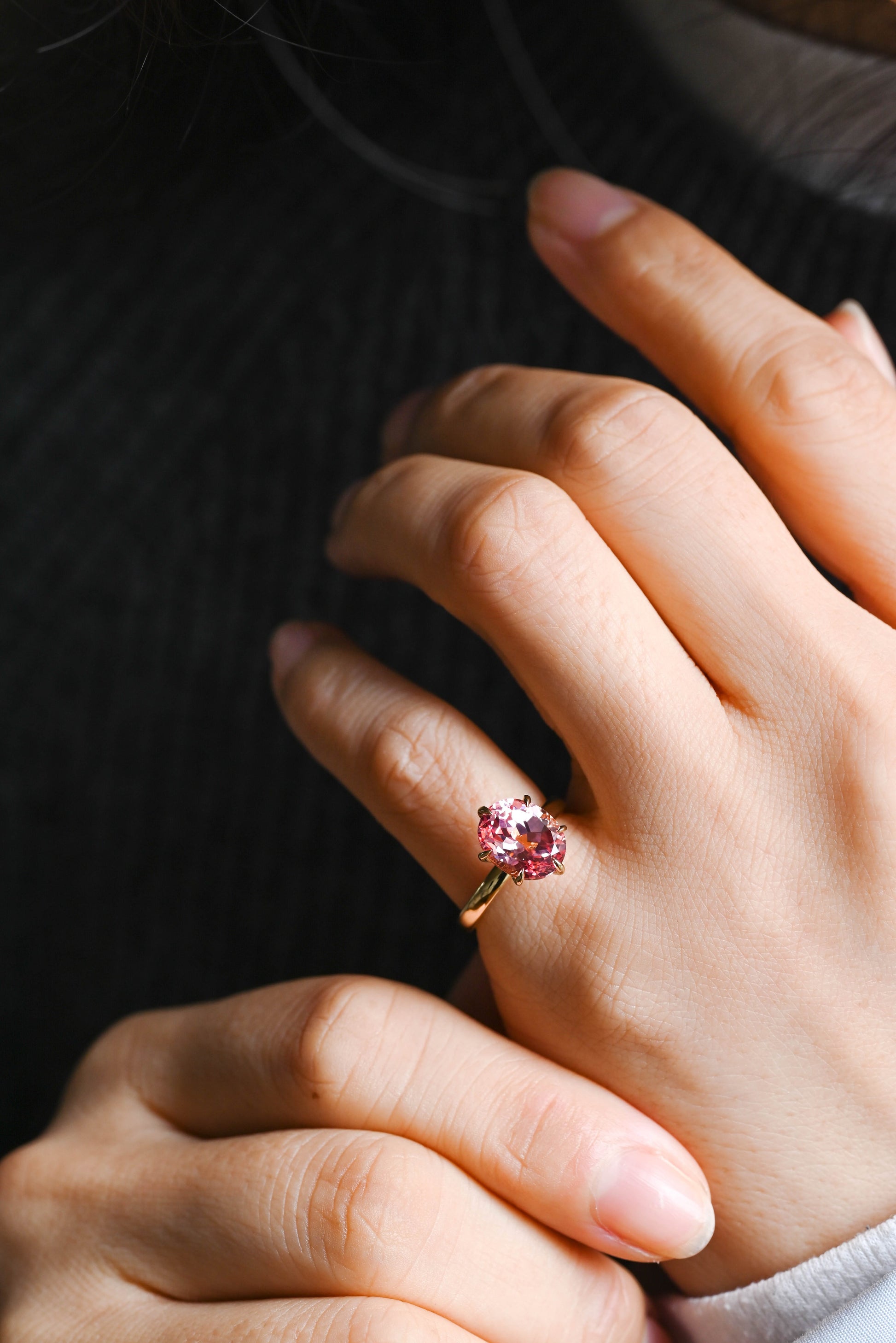 SquareJewelry oval cut moissanite engagement ring Solid Gold Oval Cut Pink Sapphire Engagement Ring