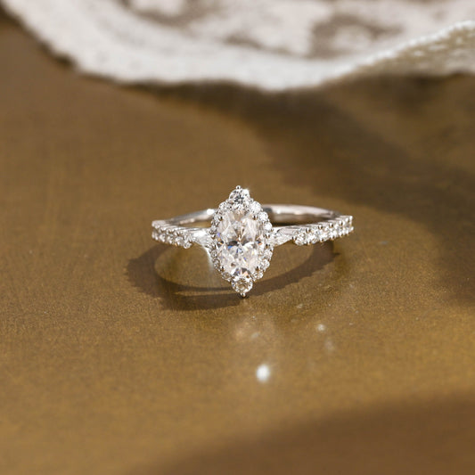 SquareJewelry oval cut moissanite engagement ring Solid Gold Pave Oval Cut Moissanite Engagement Ring