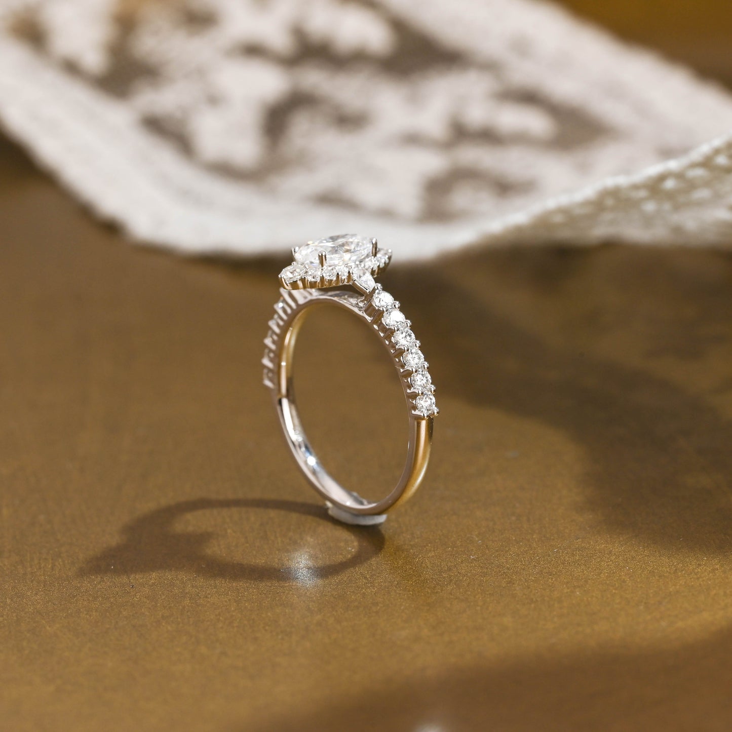 SquareJewelry oval cut moissanite engagement ring Solid Gold Pave Oval Cut Moissanite Engagement Ring