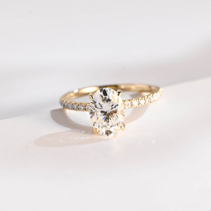 SquareJewelry oval cut moissanite engagement ring Solid Gold Pave Oval Cut Moissanite Engagement Ring