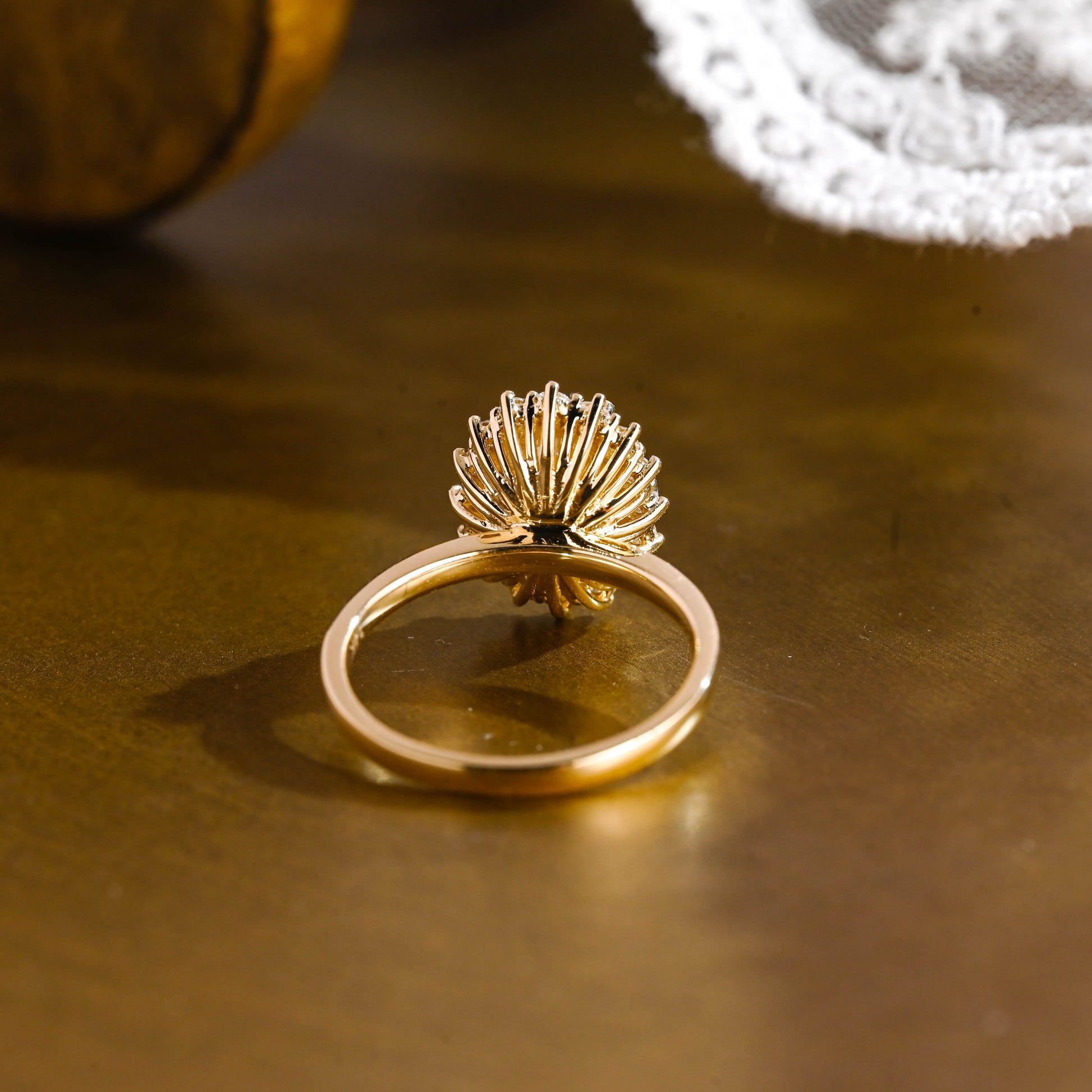 SquareJewelry oval cut moissanite engagement ring Solid Gold Starburst Halo Oval Moissanite Engagement Ring