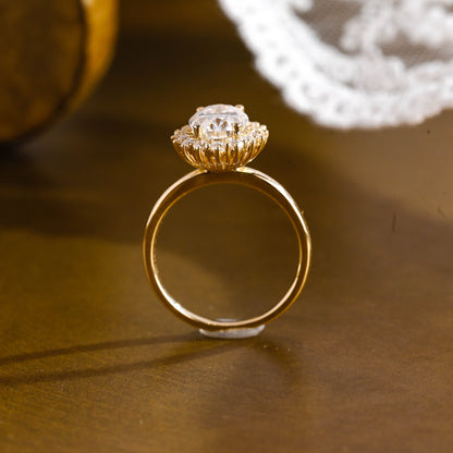 SquareJewelry oval cut moissanite engagement ring Solid Gold Starburst Halo Oval Moissanite Engagement Ring