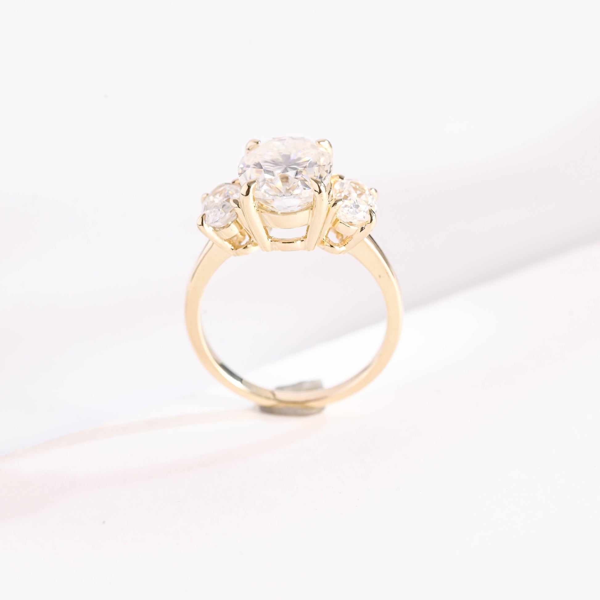 SquareJewelry oval cut moissanite engagement ring Solid Gold Three Stone Oval Cut Moissanite Engagement Ring