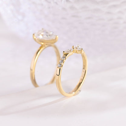 SquareJewelry pear cut bridal set Solid Gold Pear Cut Solitaire Moissainte Wedding Ring Set