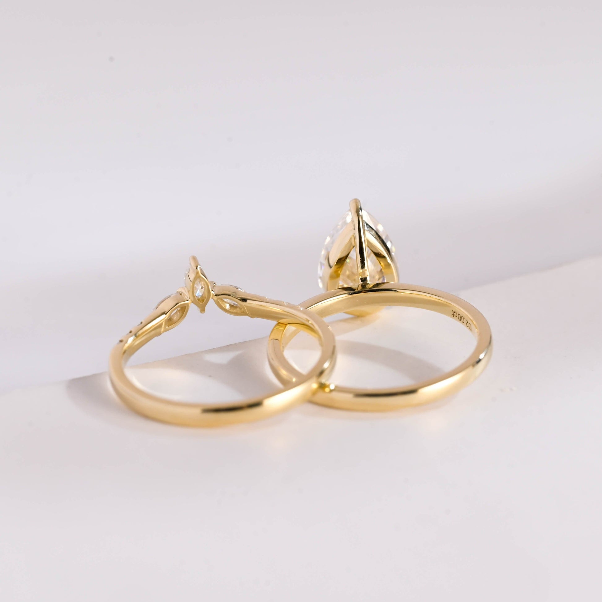 SquareJewelry pear cut bridal set Solid Gold Pear Cut Solitaire Moissainte Wedding Ring Set