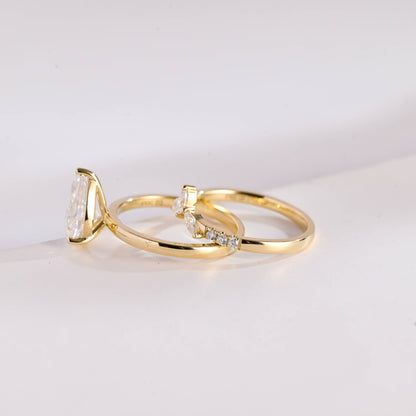 SquareJewelry pear cut bridal set Solid Gold Pear Cut Solitaire Moissainte Wedding Ring Set