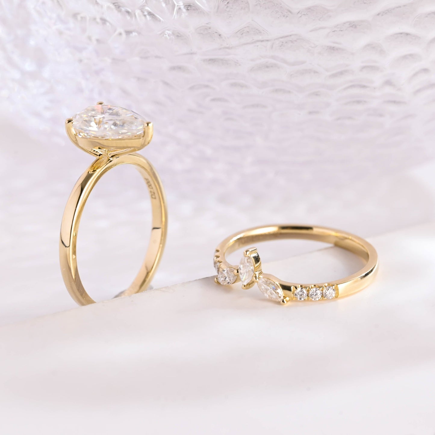 SquareJewelry pear cut bridal set Solid Gold Pear Cut Solitaire Moissainte Wedding Ring Set