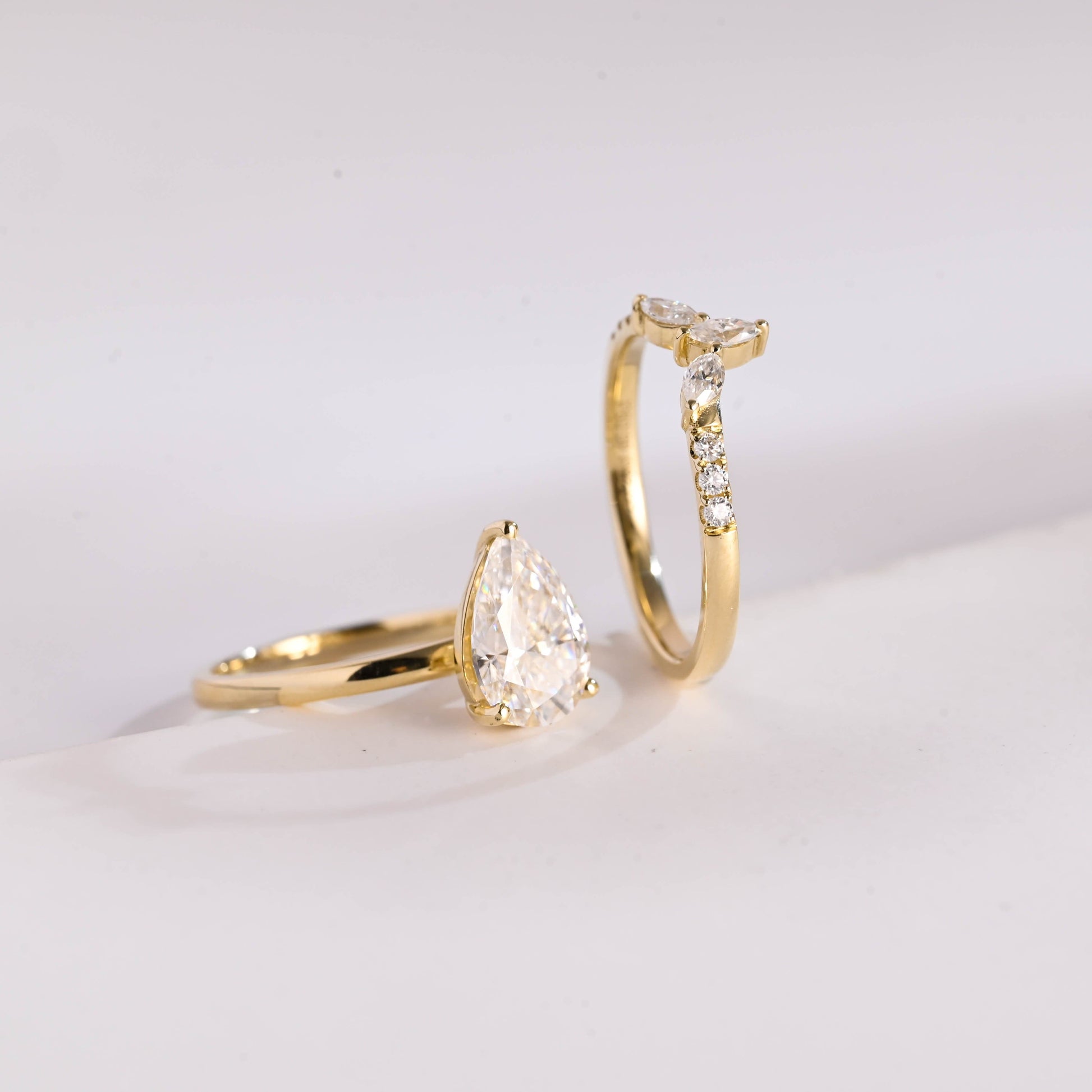 SquareJewelry pear cut bridal set Solid Gold Pear Cut Solitaire Moissainte Wedding Ring Set