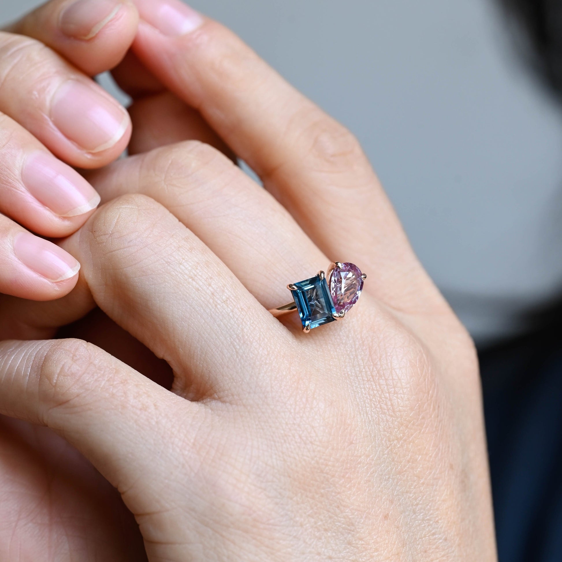 SquareJewelry Pear cut lab grown alexandrite engagement ring Solid Gold Toi et Moi Emerald Cut Topaz & Pear Lab Grown Alexandrite Engagement Ring