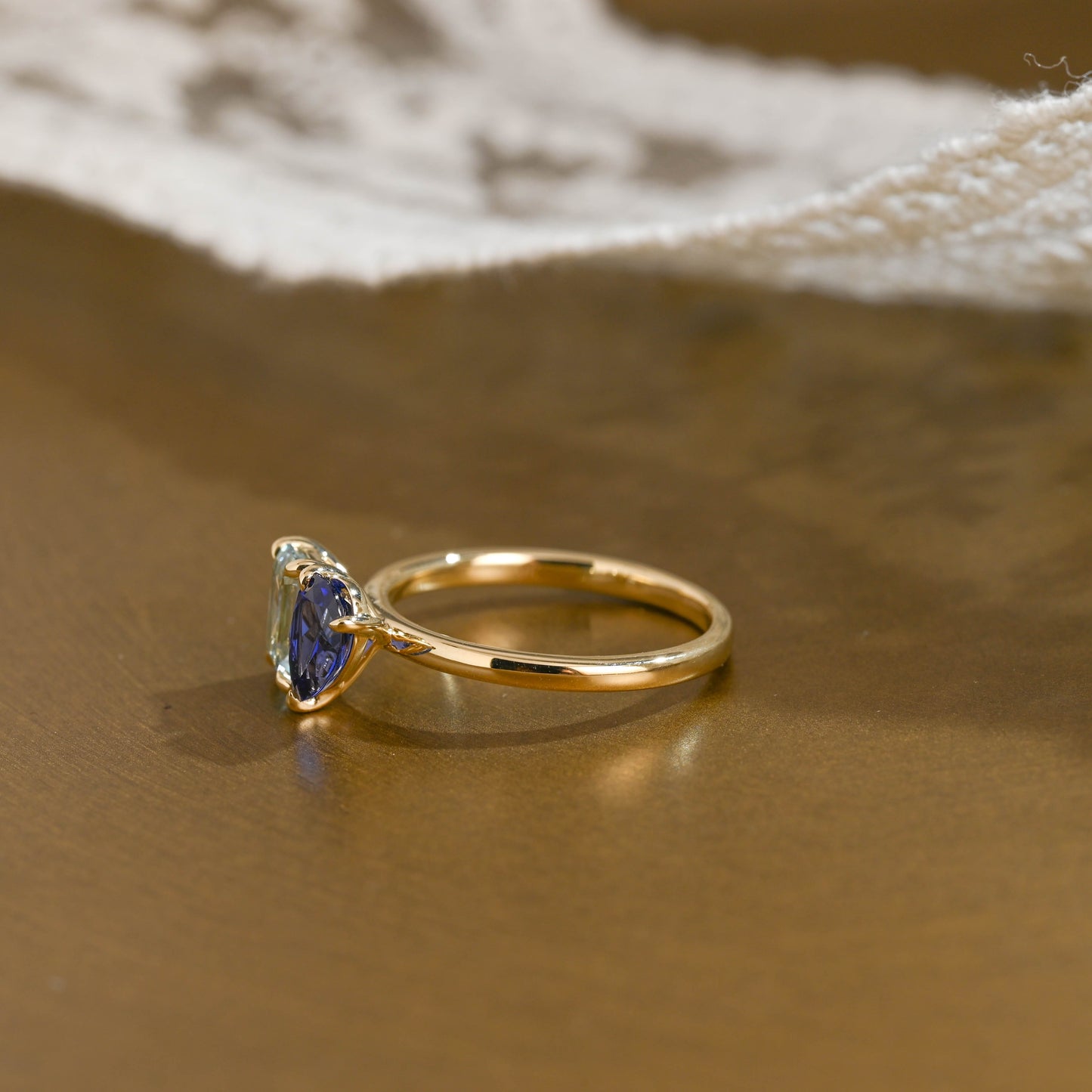 SquareJewelry pear cut lab grown ruby engagement ring Toi et Moi Ring, Solid Gold Emerald Lab Grown Aquamarine Sapphire & Pear Blue Sapphire Engagement Ring