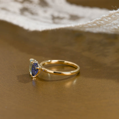 SquareJewelry pear cut lab grown ruby engagement ring Toi et Moi Ring, Solid Gold Emerald Lab Grown Aquamarine Sapphire & Pear Blue Sapphire Engagement Ring