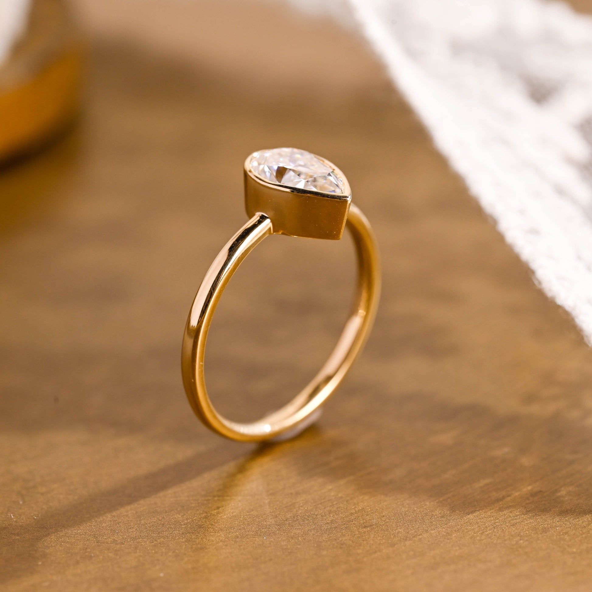 SquareJewelry pear cut moissanite engagement ring Solid Gold Solitaire Pear Cut Moissanite Engagement Ring Bezel Ring