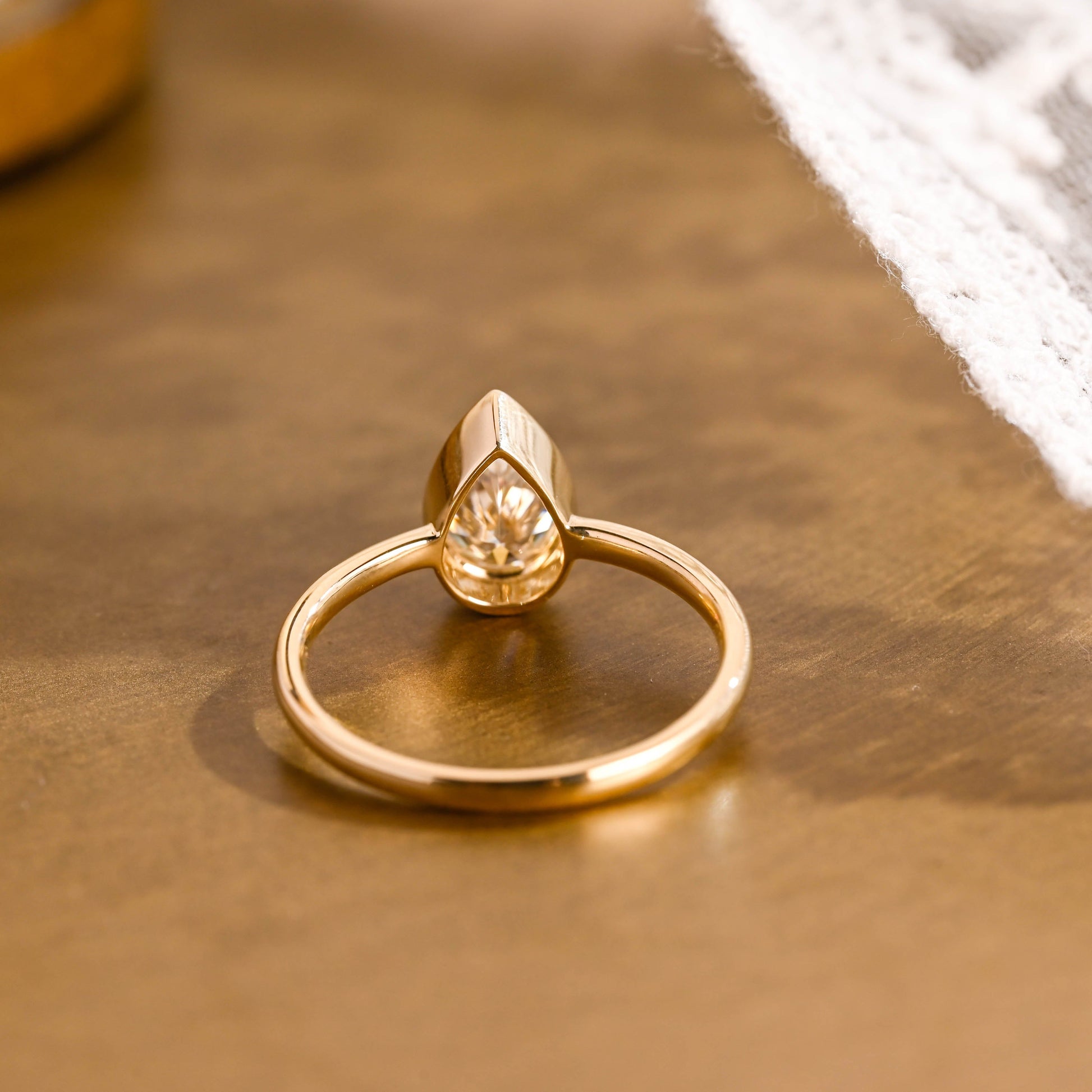 SquareJewelry pear cut moissanite engagement ring Solid Gold Solitaire Pear Cut Moissanite Engagement Ring Bezel Ring