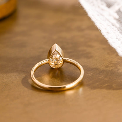 SquareJewelry pear cut moissanite engagement ring Solid Gold Solitaire Pear Cut Moissanite Engagement Ring Bezel Ring