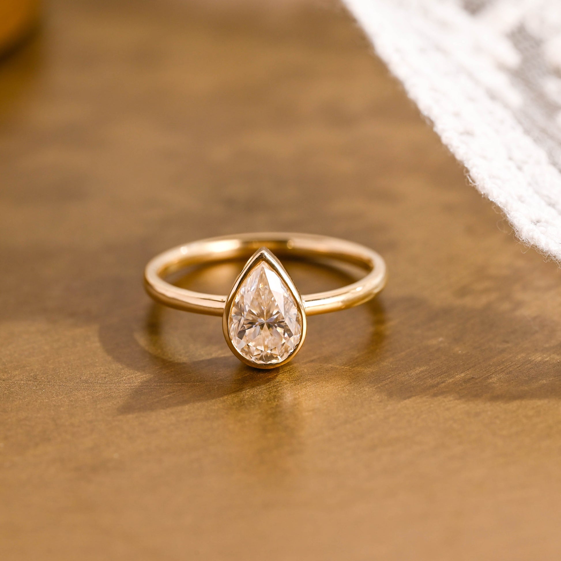 SquareJewelry pear cut moissanite engagement ring Solid Gold Solitaire Pear Cut Moissanite Engagement Ring Bezel Ring