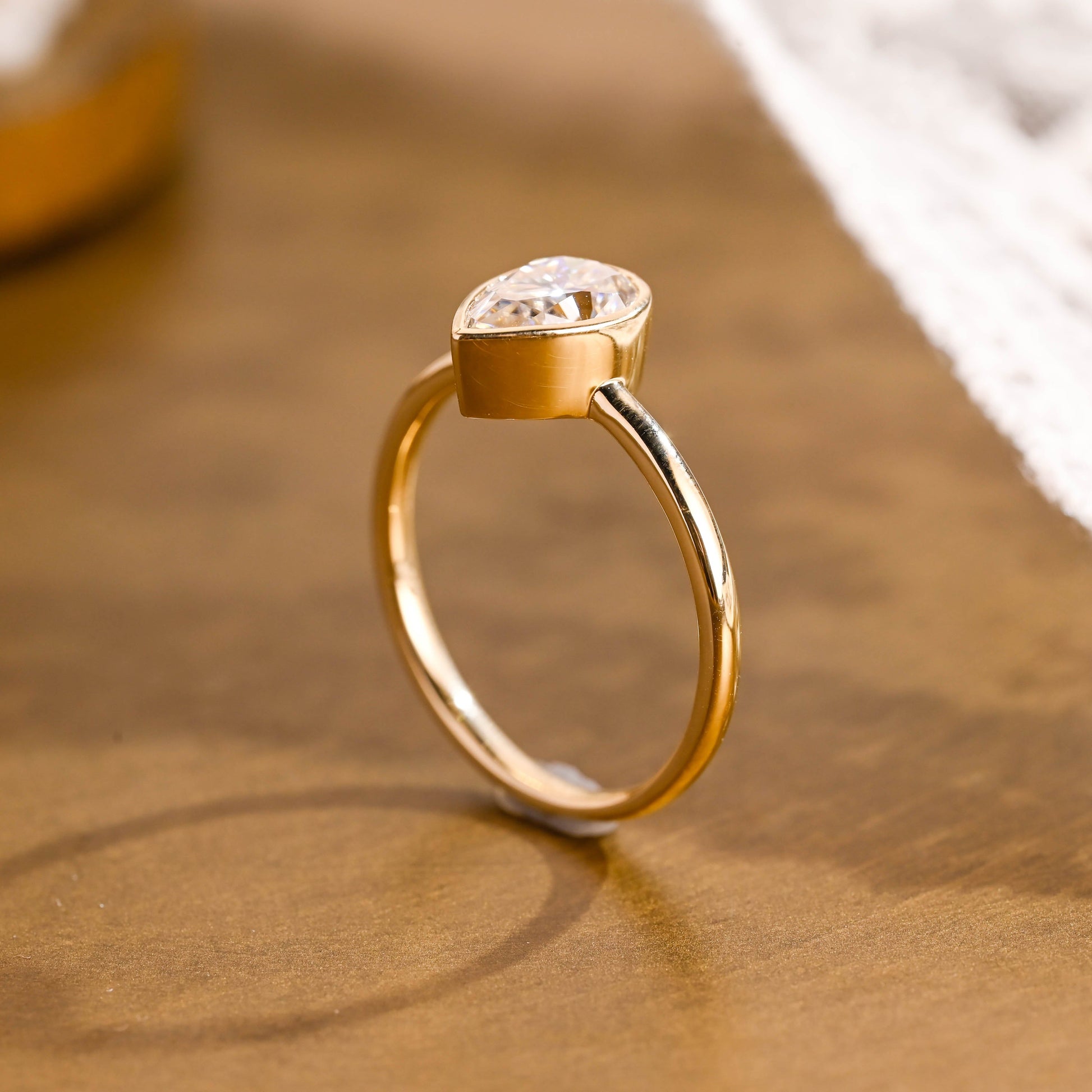 SquareJewelry pear cut moissanite engagement ring Solid Gold Solitaire Pear Cut Moissanite Engagement Ring Bezel Ring