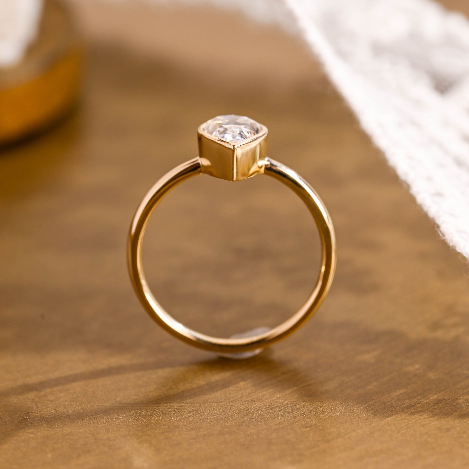 SquareJewelry pear cut moissanite engagement ring Solid Gold Solitaire Pear Cut Moissanite Engagement Ring Bezel Ring