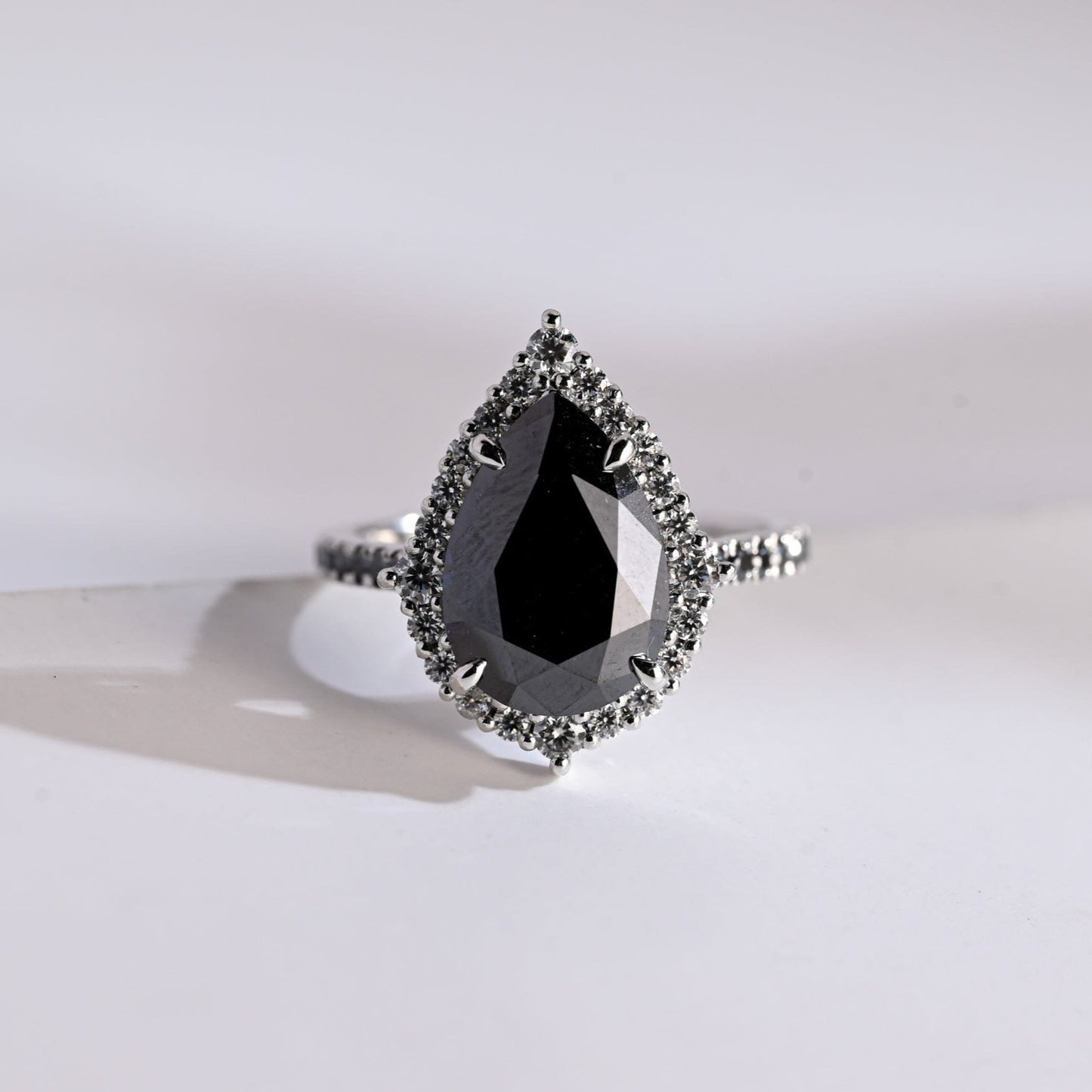 SquareJewelry pear cut moissanite engagement ring Solid Gold Vintage Black Tear Drop Pear Moissanite Engagement Ring