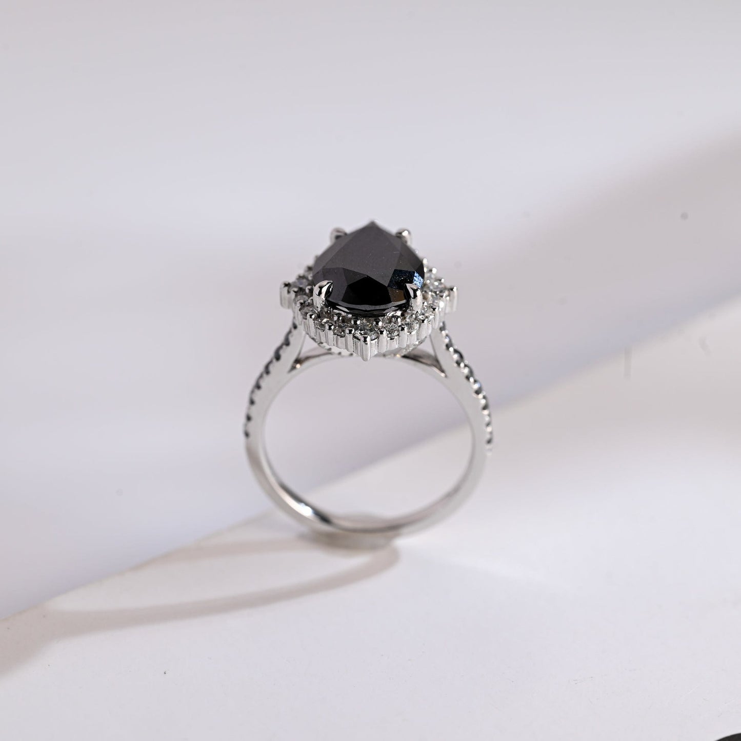 SquareJewelry pear cut moissanite engagement ring Solid Gold Vintage Black Tear Drop Pear Moissanite Engagement Ring