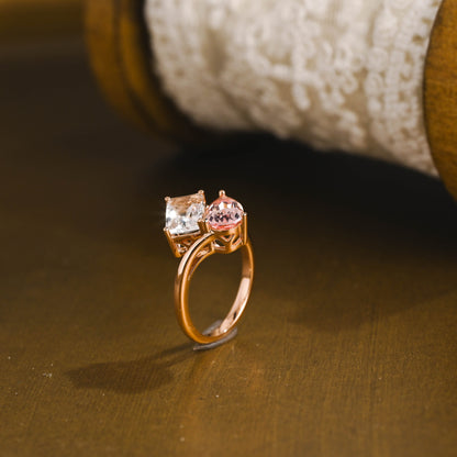 SquareJewelry pear cut sapphire engagement ring Toi et Moi Ring, Solid Gold Emerald Cut White Topaz & Pear Cut Pink Lab Grown Sapphire Engagement Ring