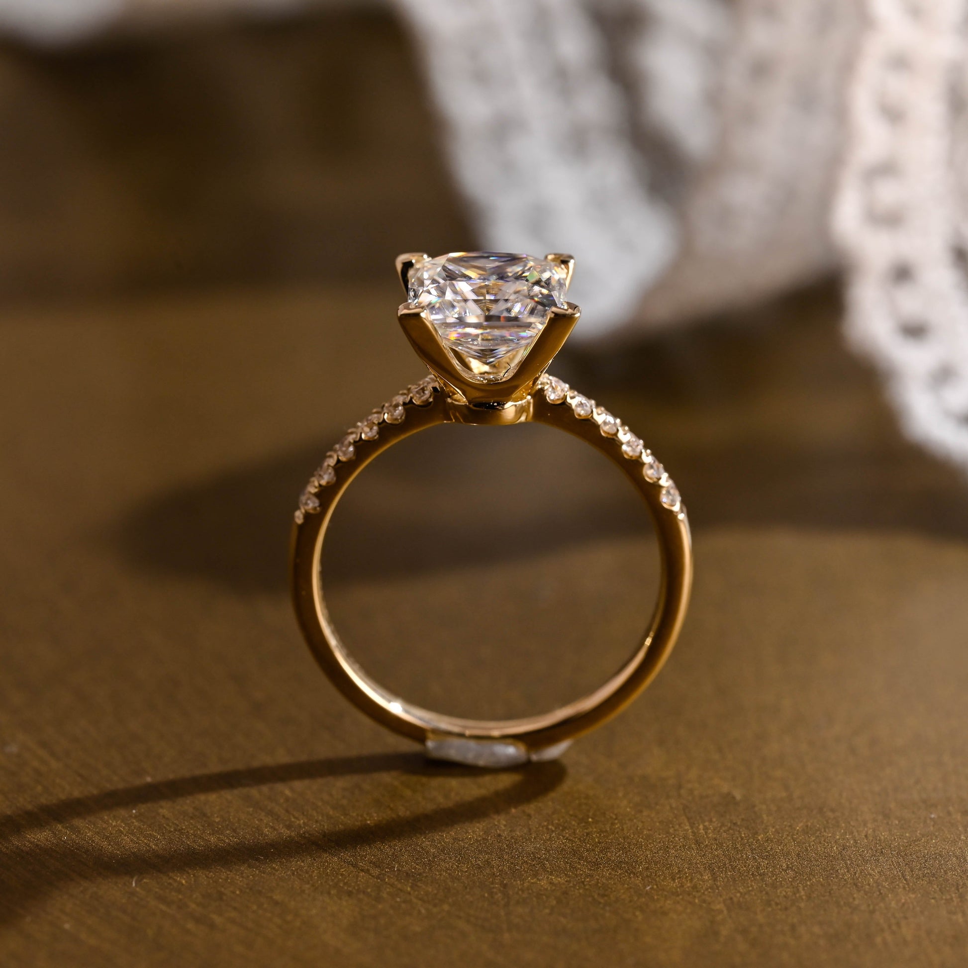 SquareJewelry princess cut moissanite engagement ring Solid Gold Paved Princess Cut Moissanite Engagement Ring