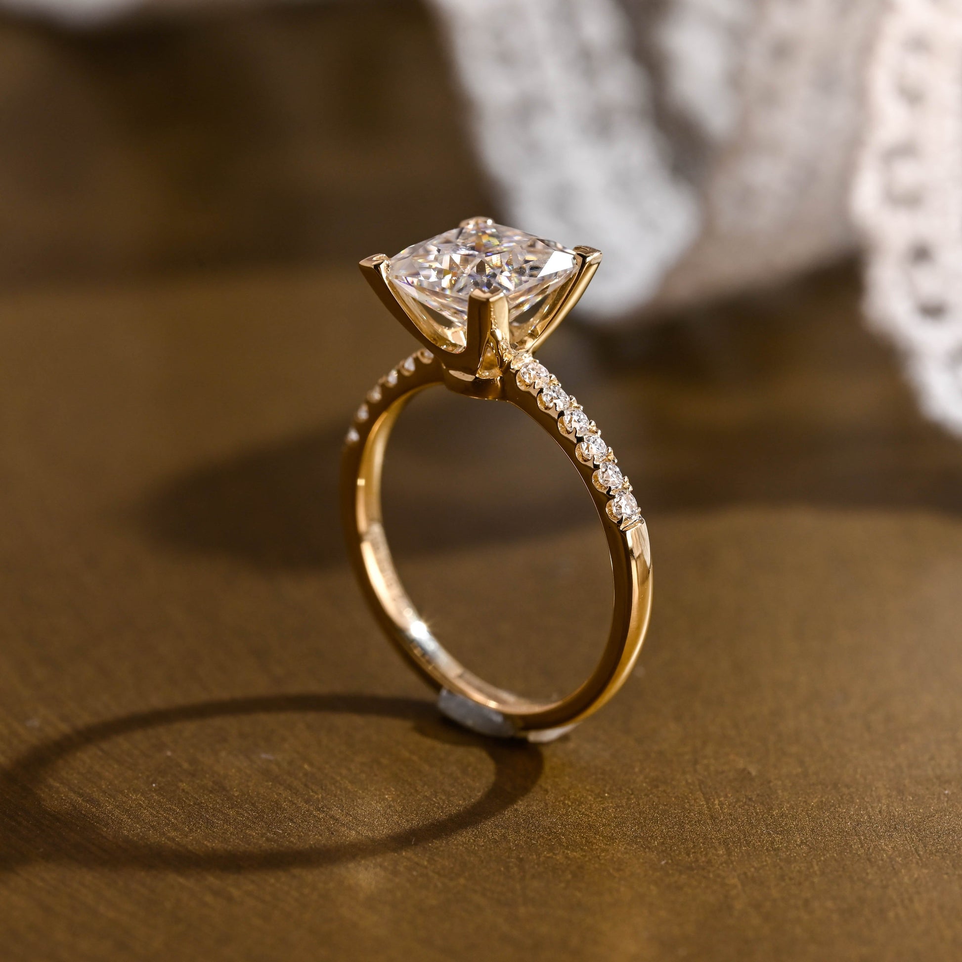 SquareJewelry princess cut moissanite engagement ring Solid Gold Paved Princess Cut Moissanite Engagement Ring