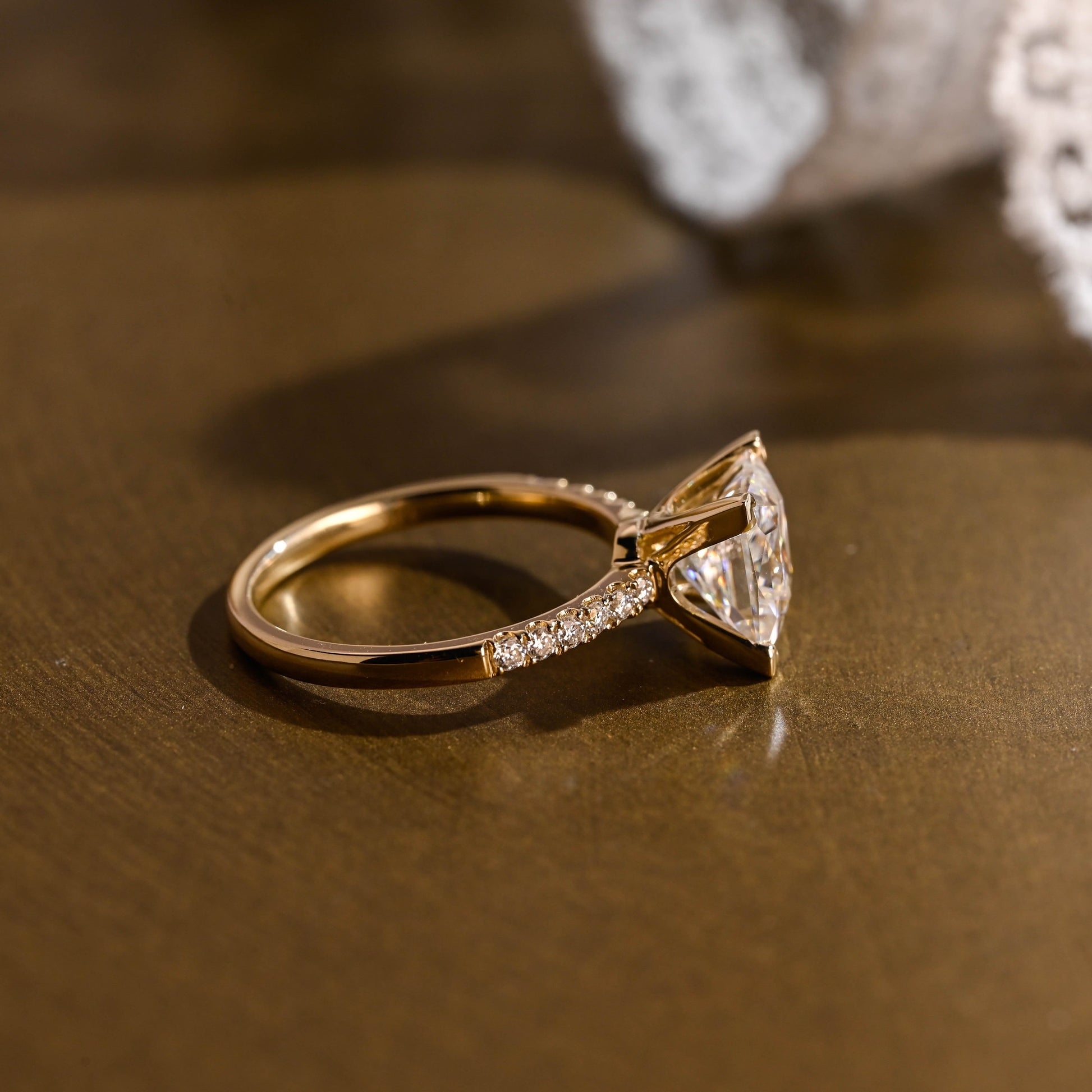SquareJewelry princess cut moissanite engagement ring Solid Gold Paved Princess Cut Moissanite Engagement Ring