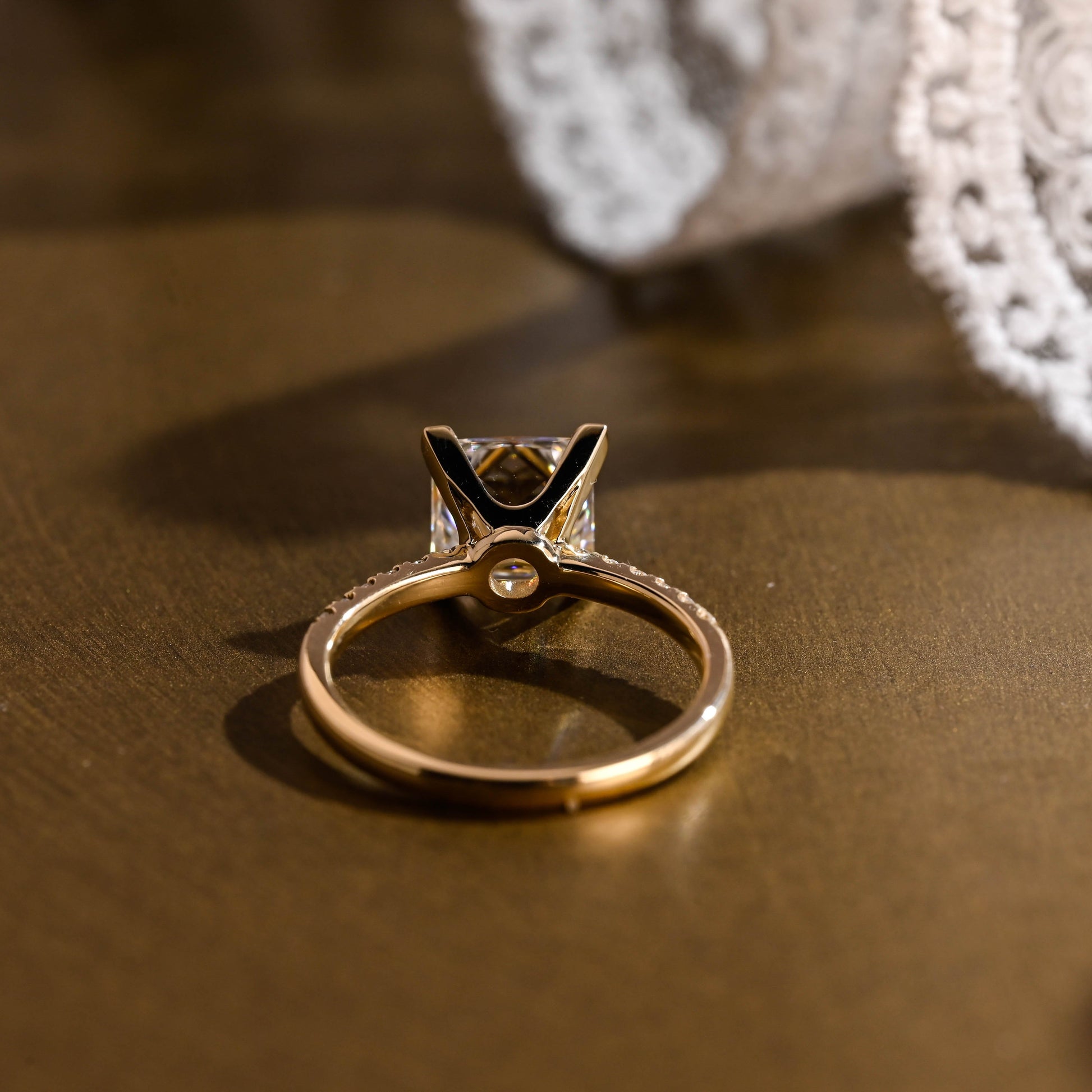 SquareJewelry princess cut moissanite engagement ring Solid Gold Paved Princess Cut Moissanite Engagement Ring