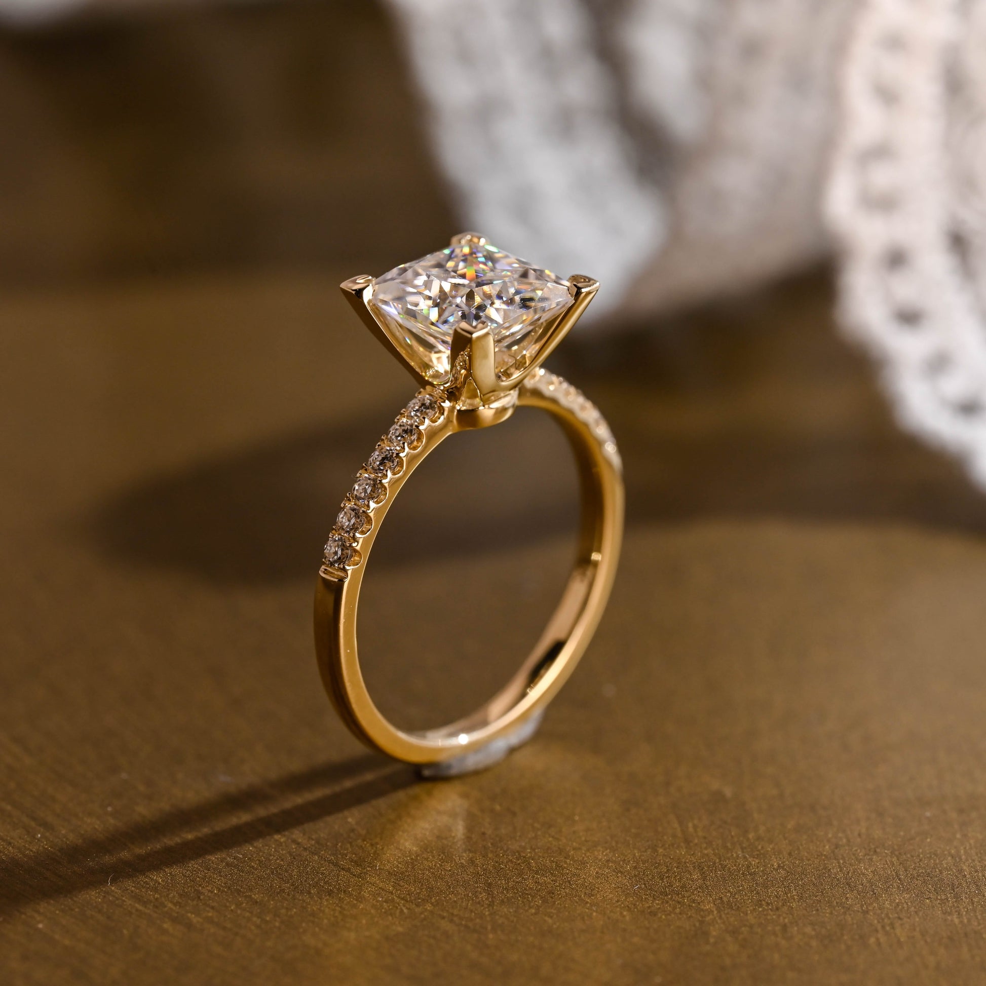 SquareJewelry princess cut moissanite engagement ring Solid Gold Paved Princess Cut Moissanite Engagement Ring