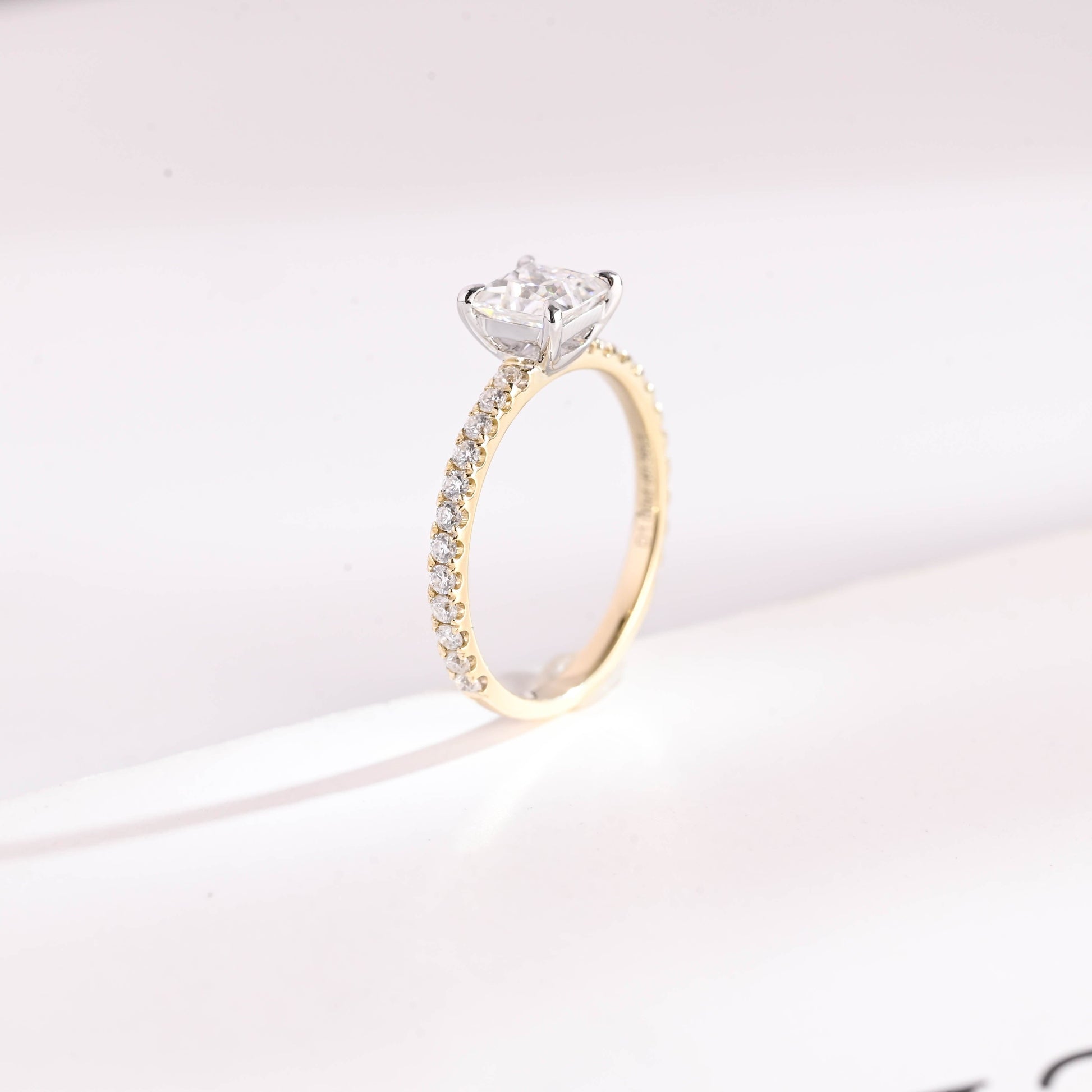 SquareJewelry princess cut moissanite engagement ring Solid Gold Princess Cut Moissanite Engagement Ring