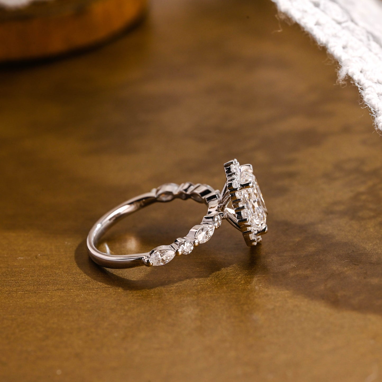 SquareJewelry radiant cut moissanite engagement ring Solid Gold Halo Ice Crushed Radiant Moissanite Engagement Ring