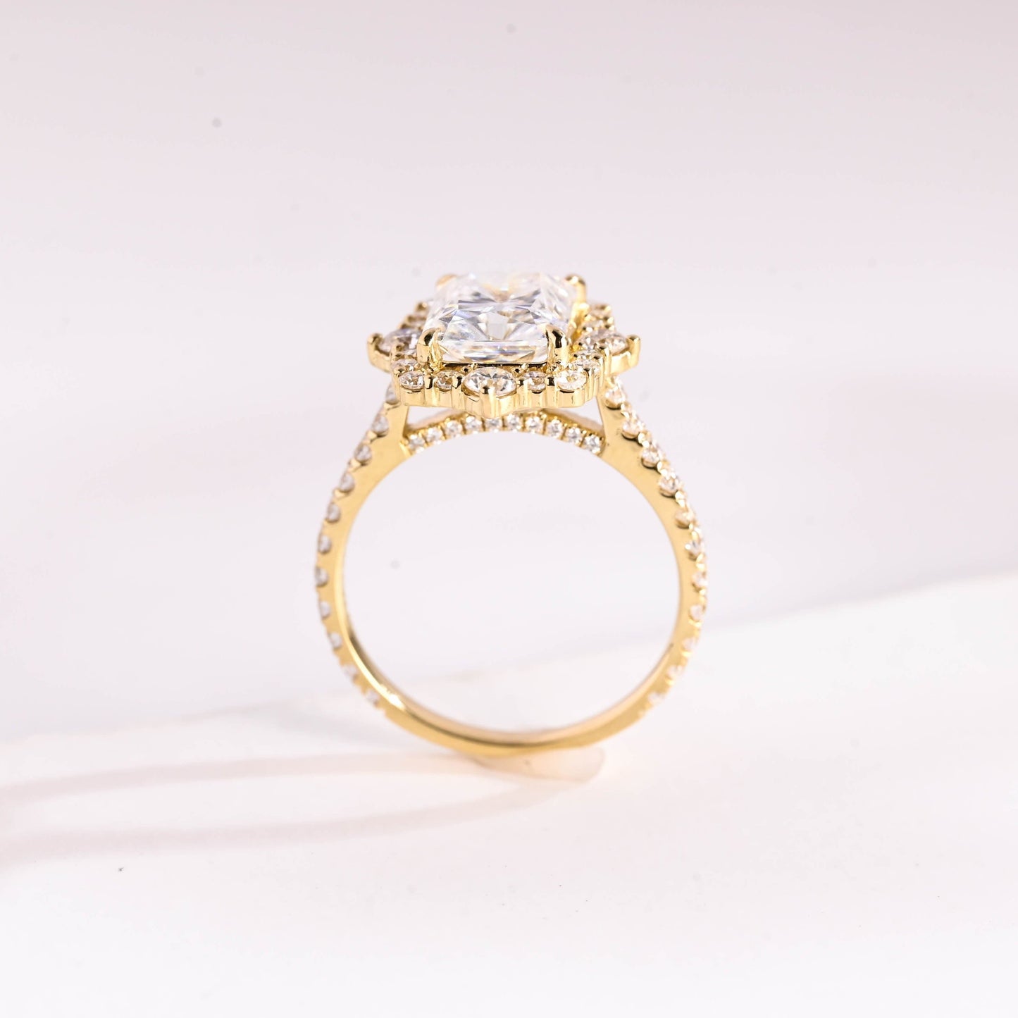 SquareJewelry radiant cut moissanite engagement ring Solid Gold Halo Pave Radiant Moissanite Engagement Ring