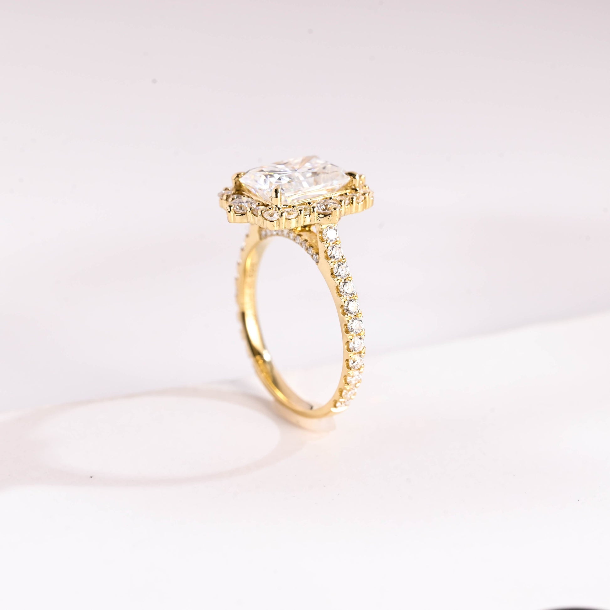 SquareJewelry radiant cut moissanite engagement ring Solid Gold Halo Pave Radiant Moissanite Engagement Ring