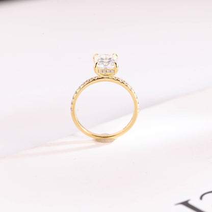 SquareJewelry radiant cut moissanite engagement ring Solid Gold Hidden Halo Pave Radiant Cut Moissanite Engagement Ring