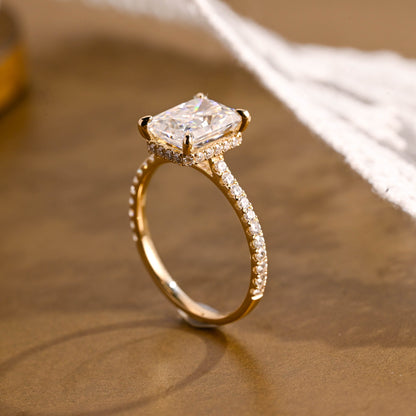 SquareJewelry radiant cut moissanite engagement ring Solid Gold Hidden Halo Radiant Cut Moissanite Engagement Ring