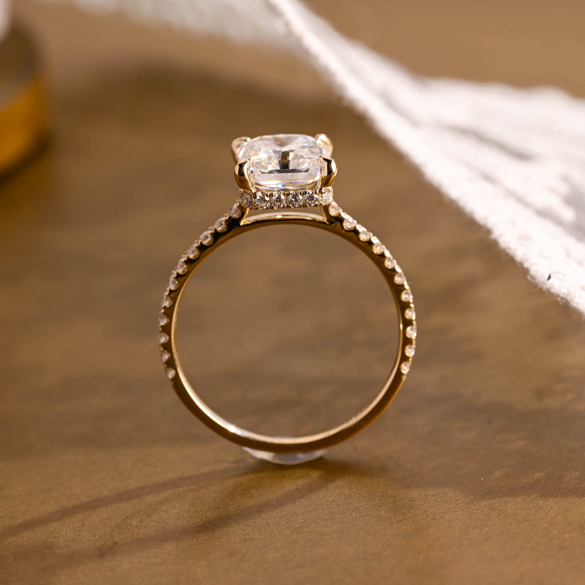 SquareJewelry radiant cut moissanite engagement ring Solid Gold Hidden Halo Radiant Cut Moissanite Engagement Ring