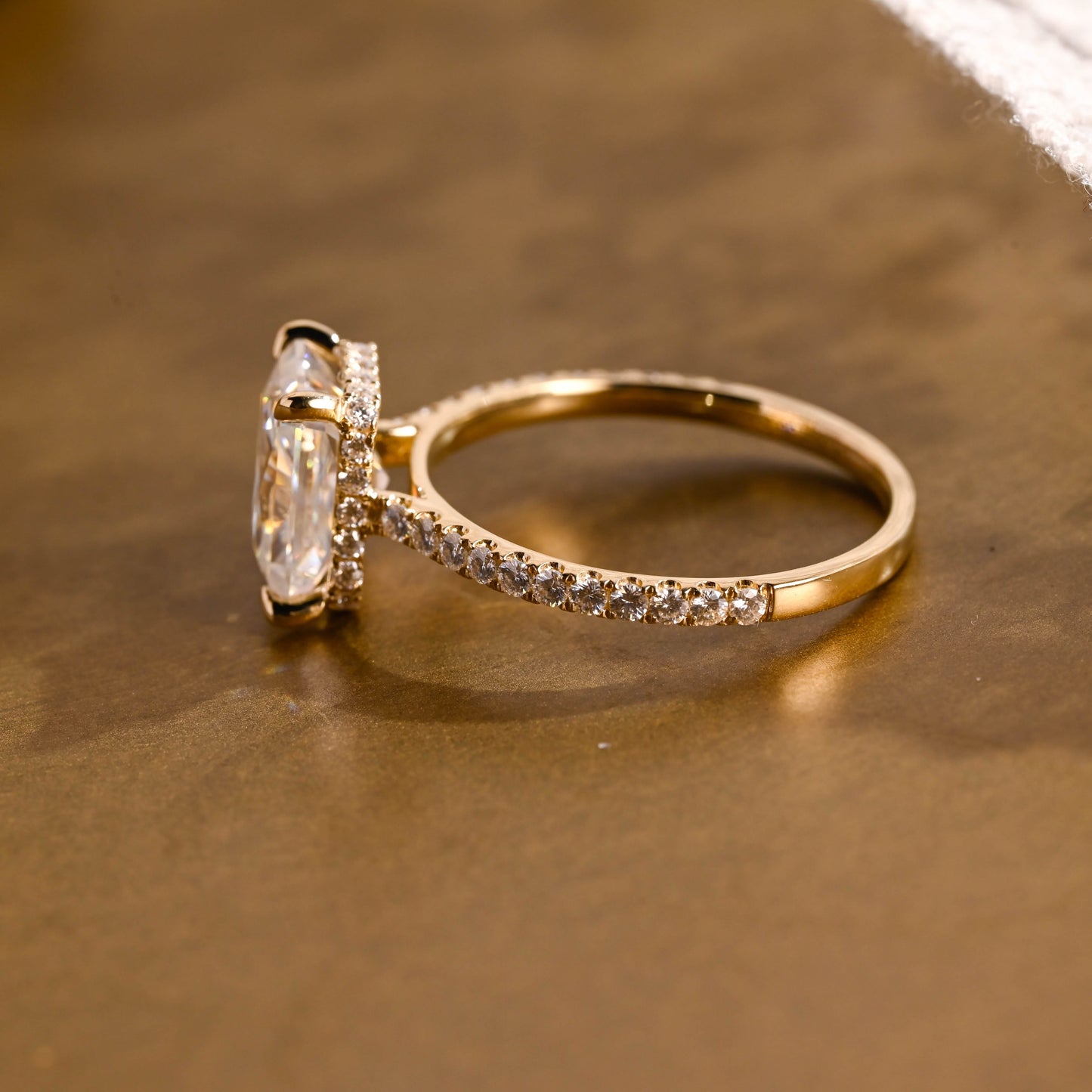 SquareJewelry radiant cut moissanite engagement ring Solid Gold Hidden Halo Radiant Cut Moissanite Engagement Ring