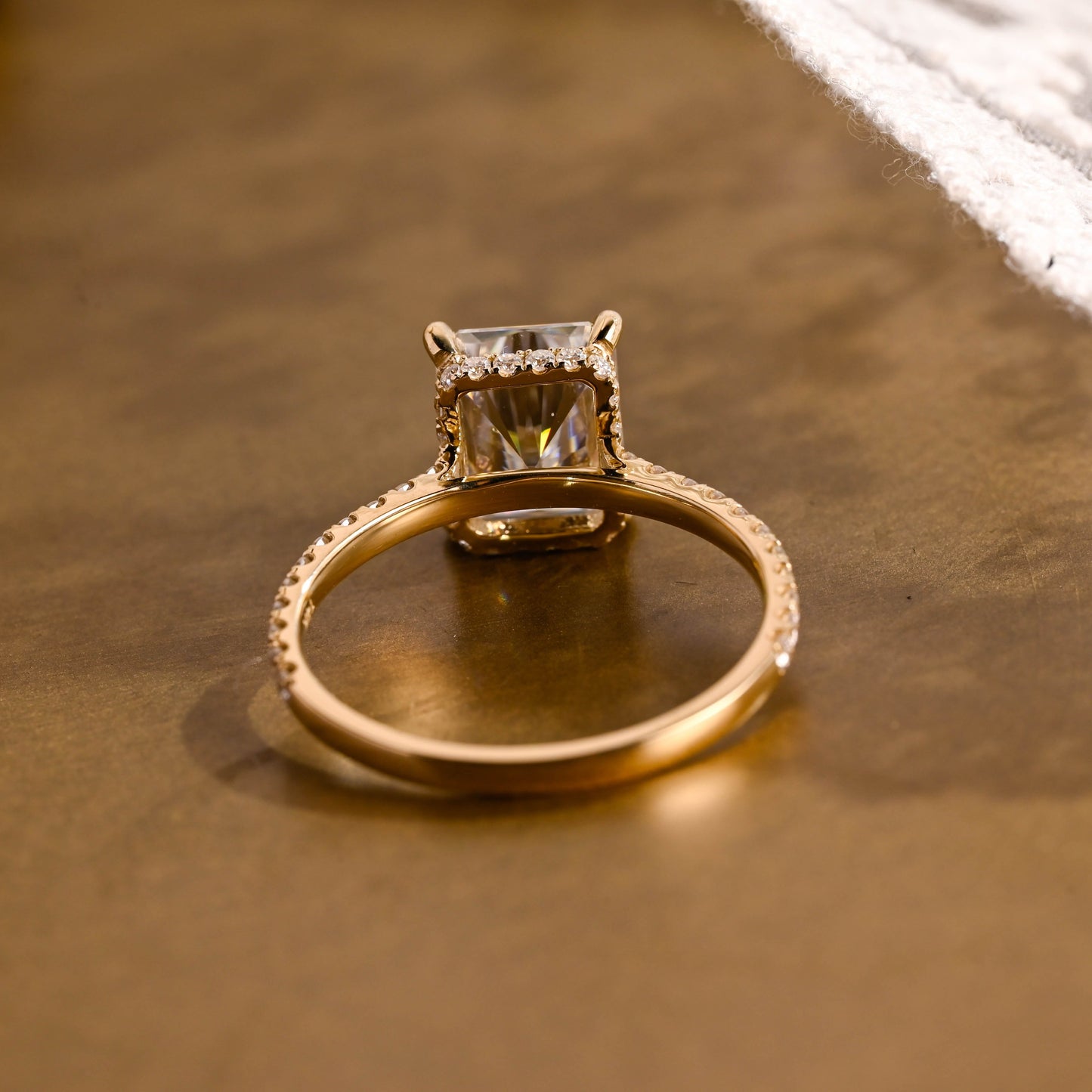SquareJewelry radiant cut moissanite engagement ring Solid Gold Hidden Halo Radiant Cut Moissanite Engagement Ring