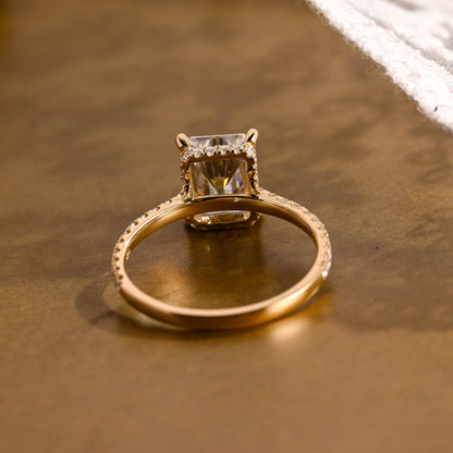 SquareJewelry radiant cut moissanite engagement ring Solid Gold Hidden Halo Radiant Cut Moissanite Engagement Ring