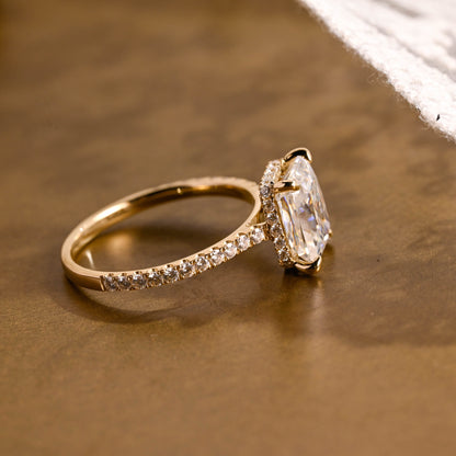 SquareJewelry radiant cut moissanite engagement ring Solid Gold Hidden Halo Radiant Cut Moissanite Engagement Ring